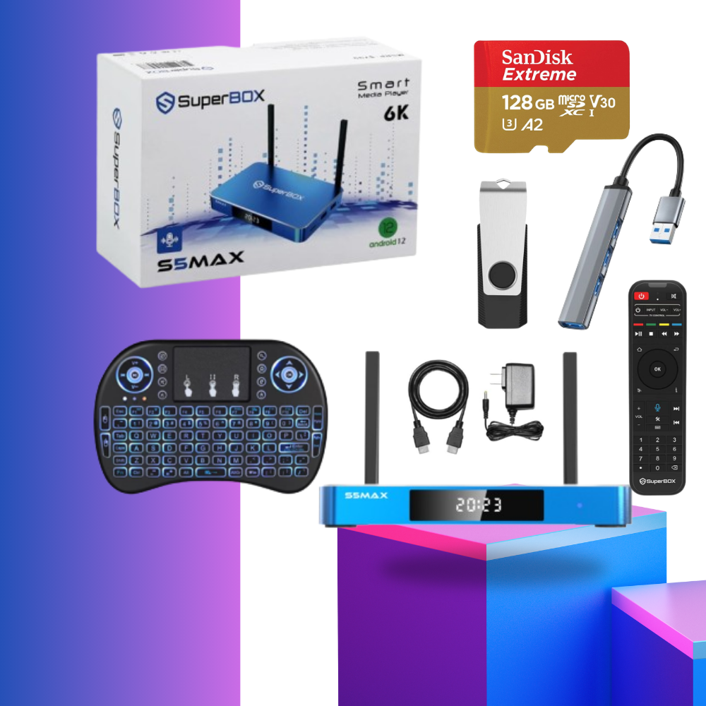 Latest Edition 2024 superbox s5 max Android Streaming Box, Max Bundle 8K HDMI, Air Mouse Keyboard Remote with voice remote Control