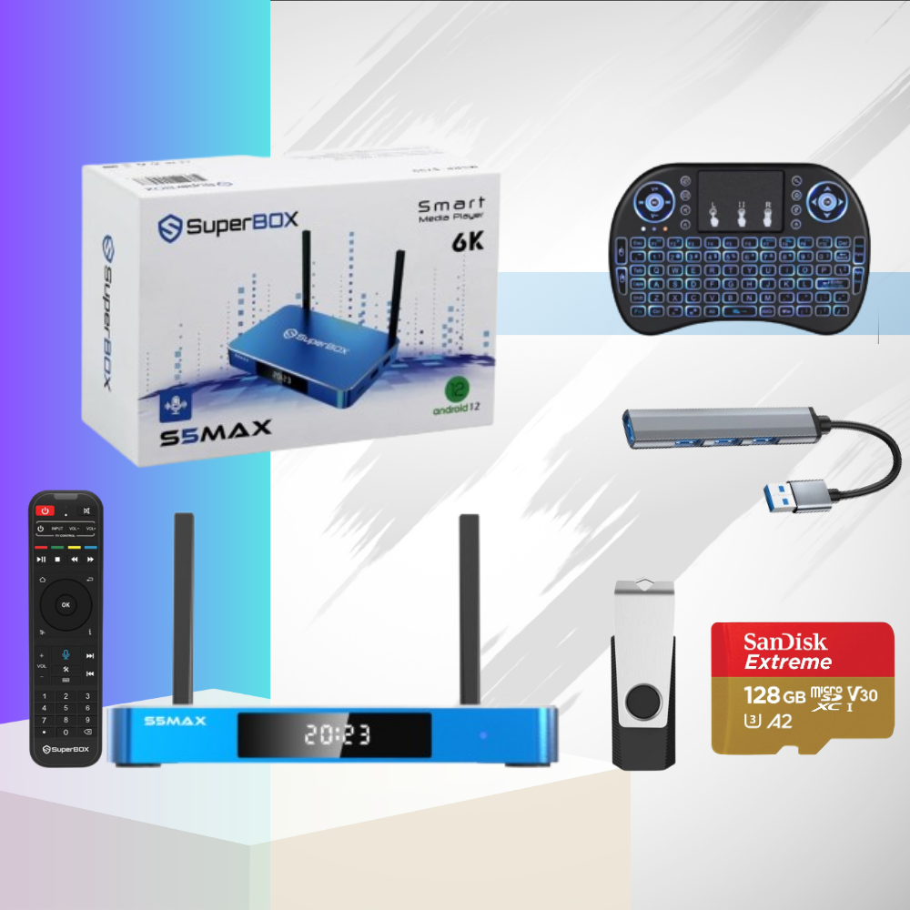 Latest Edition 2024 superbox s5 max Android Streaming Box, Max Bundle 8K HDMI, Air Mouse Keyboard Remote with voice remote Control