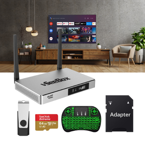 2023 Newest vSeeBox Elite, Newest Smart Android TV Box with Voice Remote Control, Backlit Mini Keyboard and 2Meters 8K HDMI Cable (4G RAM+ 128G ROM)